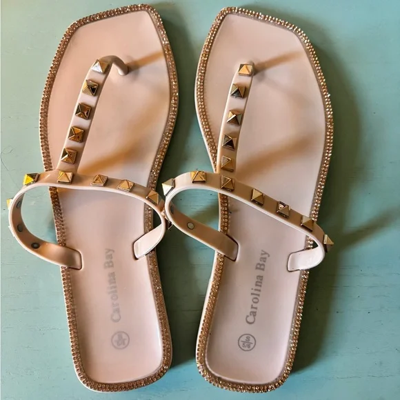 Carolina Bay Nude studded Sandals with rhinestones - Picture 3 of 4